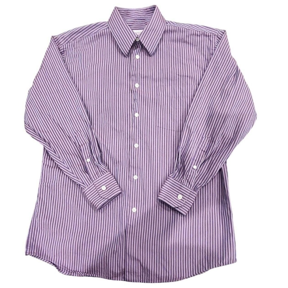 Emanuel Ungaro Dress Shirt Mens Large Purple Striped Long Sleeve Classic Fit‎